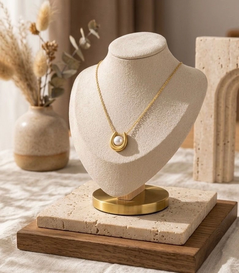 Anti Tarnish U-shaped pearl necklace-Gold 1