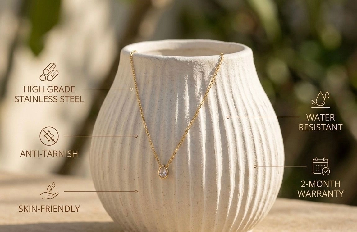 Anti Tarnish Diamond drop necklace -gold 2