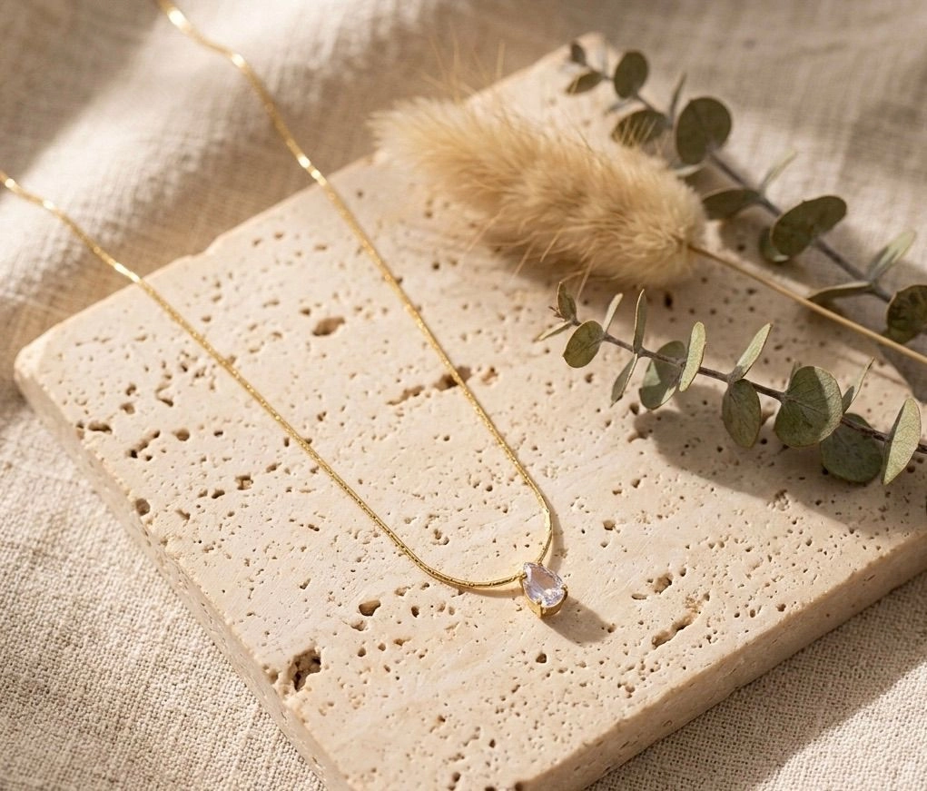 Anti Tarnish Round link chain drop-shaped necklace-gold 2