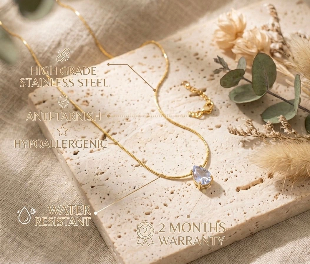 Anti Tarnish Round link chain drop-shaped necklace-gold 3