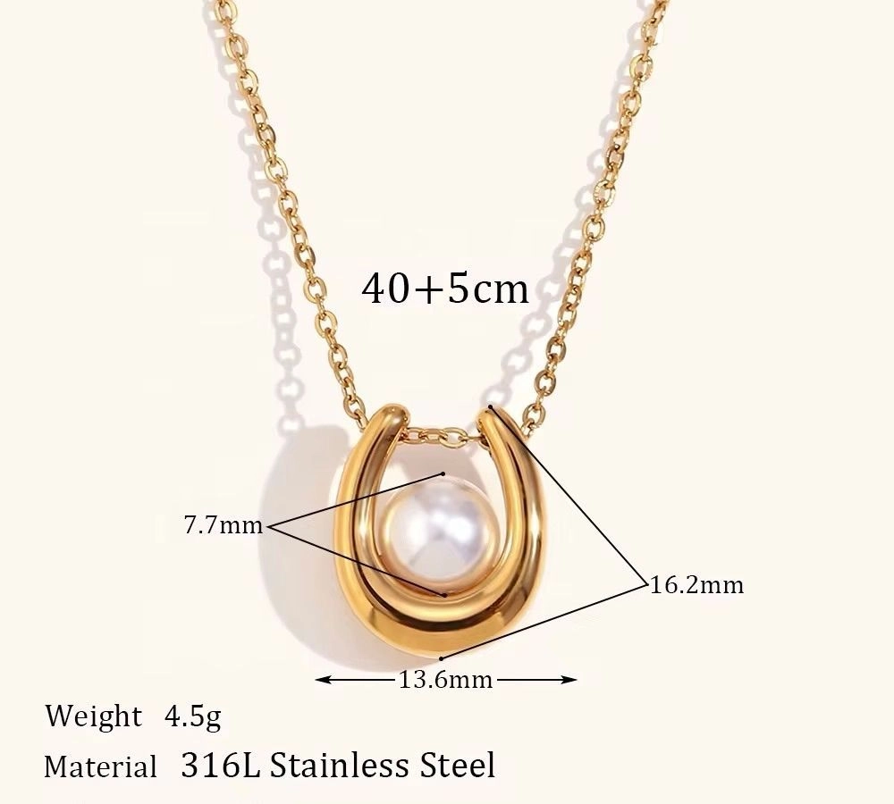 Anti Tarnish U-shaped pearl necklace-Gold 3