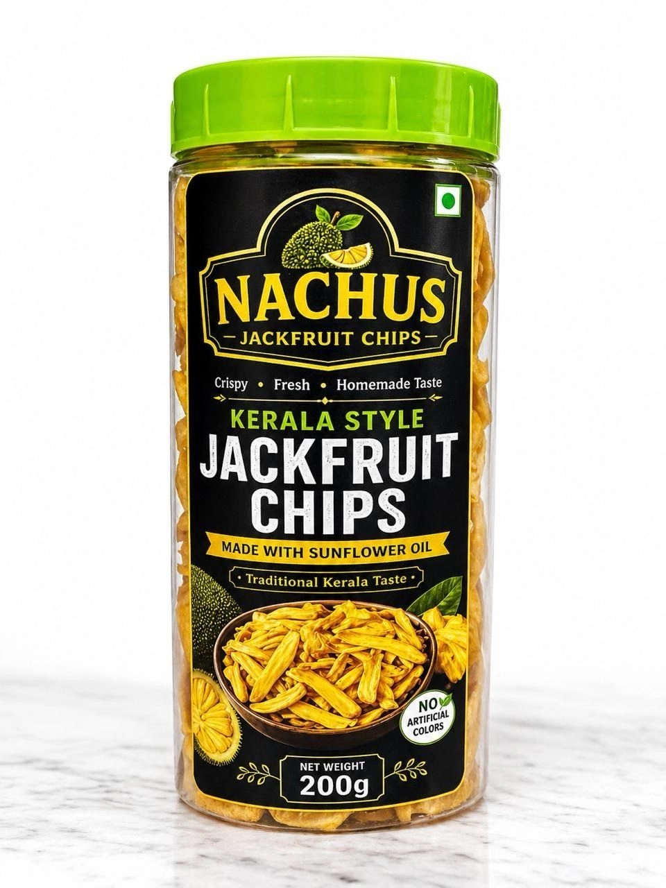 Nachus Kerala Style Jackfruit Chips Made with Sunflower Oil 💚 Homemade Taste • No Artificial Colors • Fresh & Crispy 200g