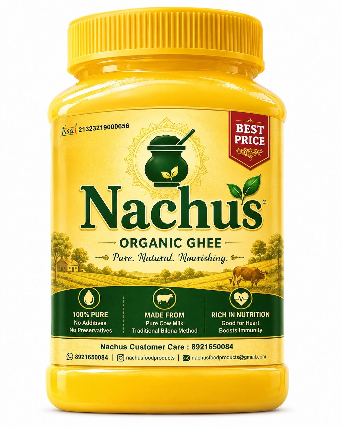 Nachus Organic Cow Ghee | Pure Bilona Ghee | Made from Cow Milk | No Preservatives | Premium Quality