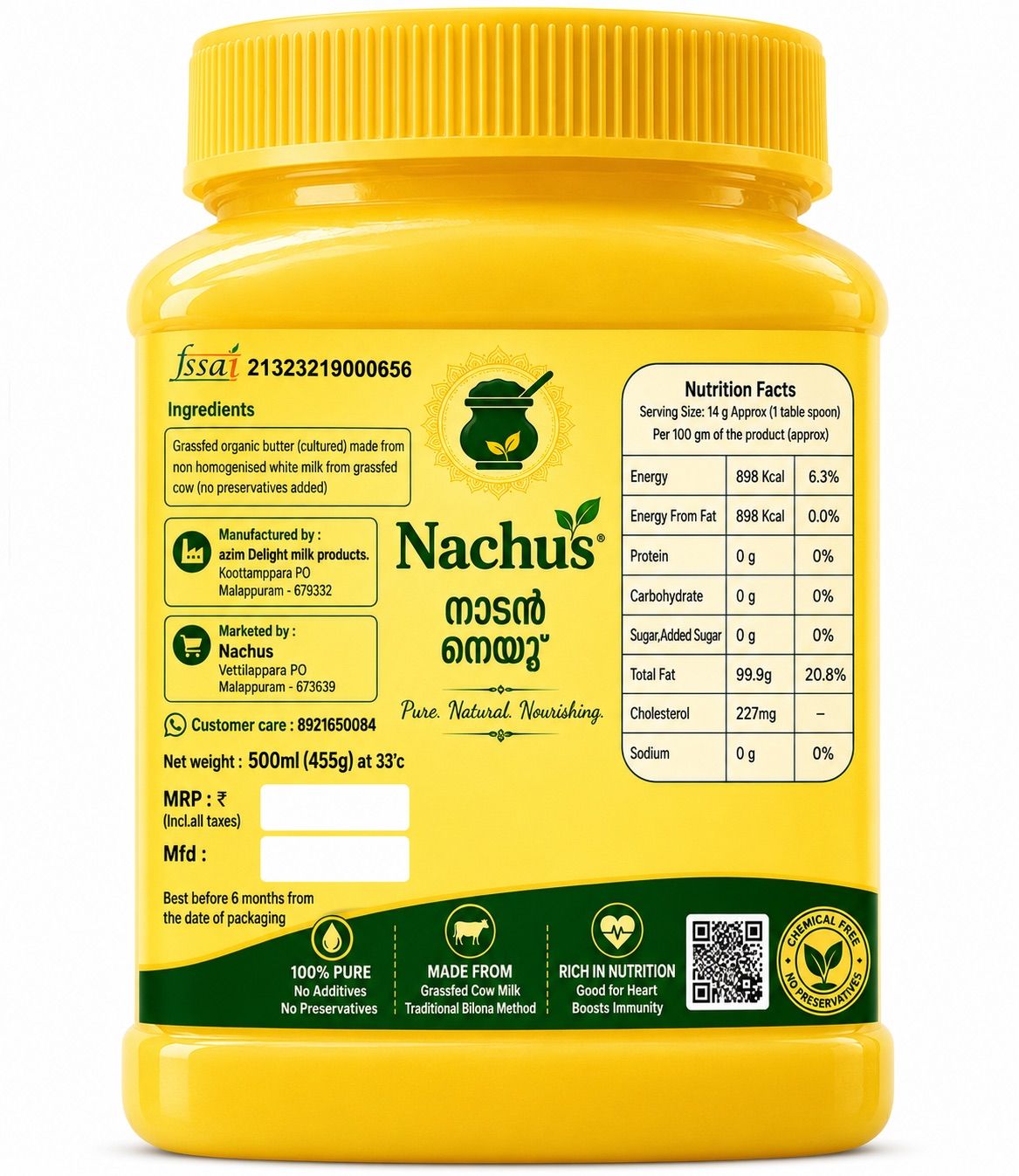 Nachus Organic Cow Ghee | Pure Bilona Ghee | Made from Cow Milk | No Preservatives | Premium Quality