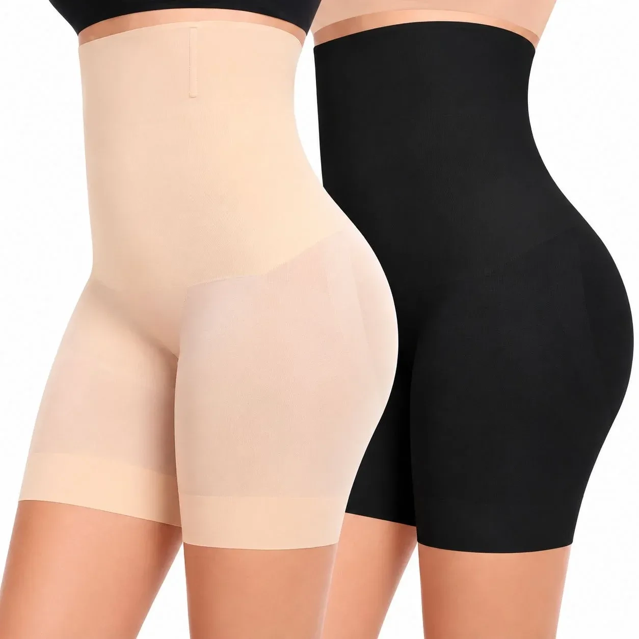 Women’s Seamless High-Waist Tummy Control Shapewear Shorts – 2 Pack (Black & Beige) 1