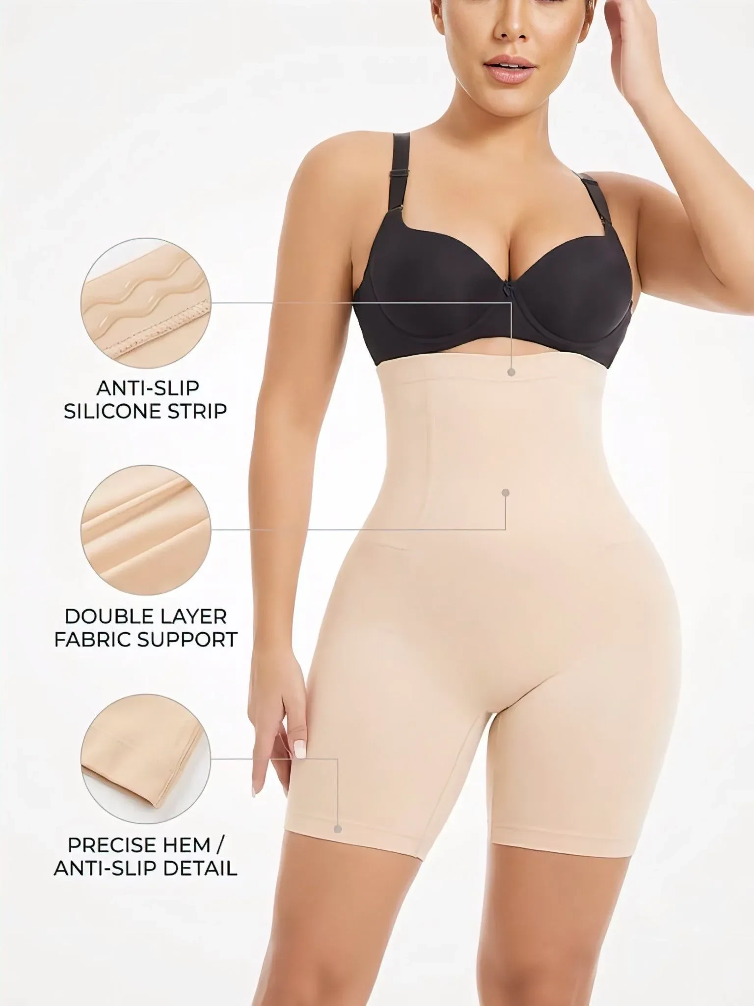 Women’s Seamless High-Waist Tummy Control Shapewear Shorts – 2 Pack (Black & Beige) 4