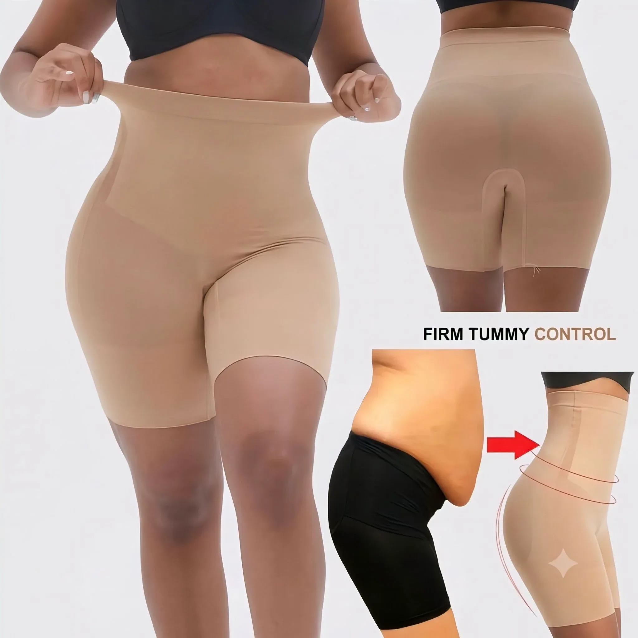 Women’s Seamless High-Waist Tummy Control Shapewear Shorts – 2 Pack (Black & Beige) 5