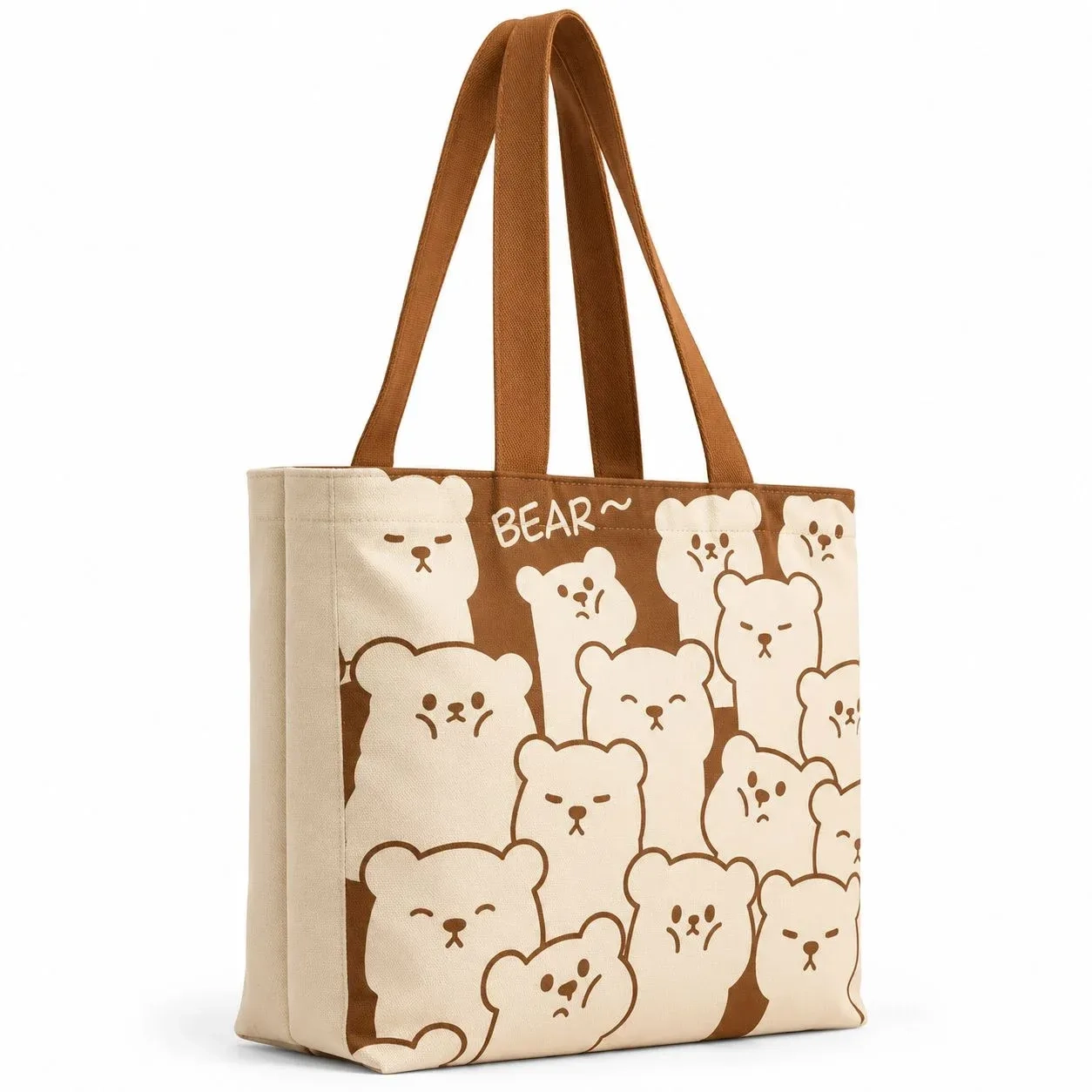 Women's Brown Bear Print Canvas Tote Bag 3
