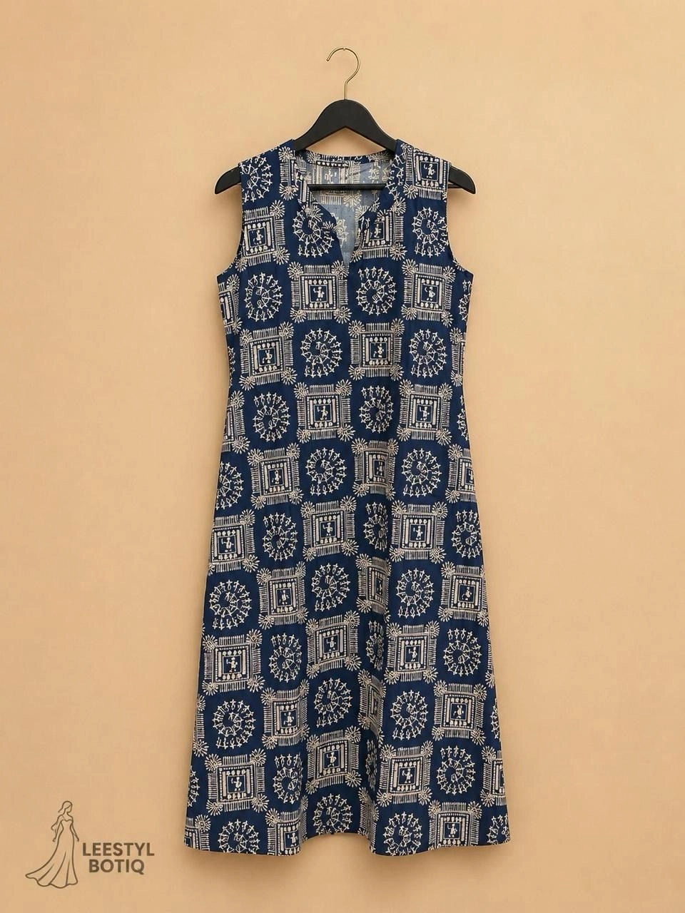 Navy Blue Printed Cotton Kurti