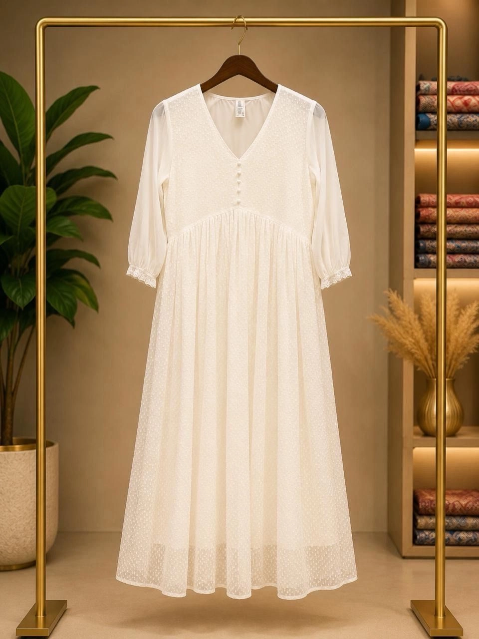 White Popcorn Fabric Dress