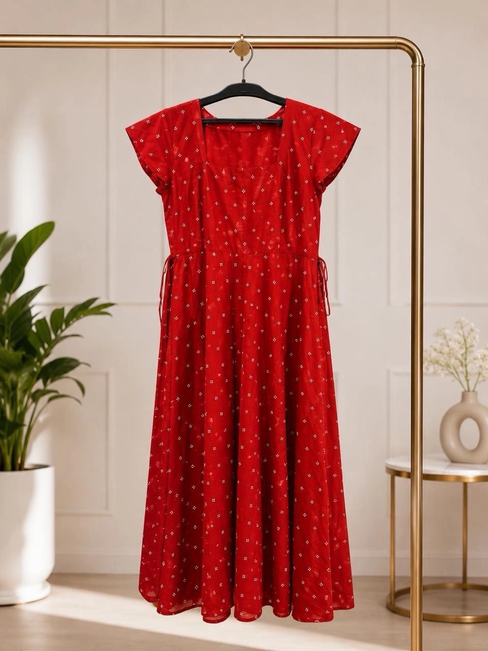 Red Printed Flared Dress