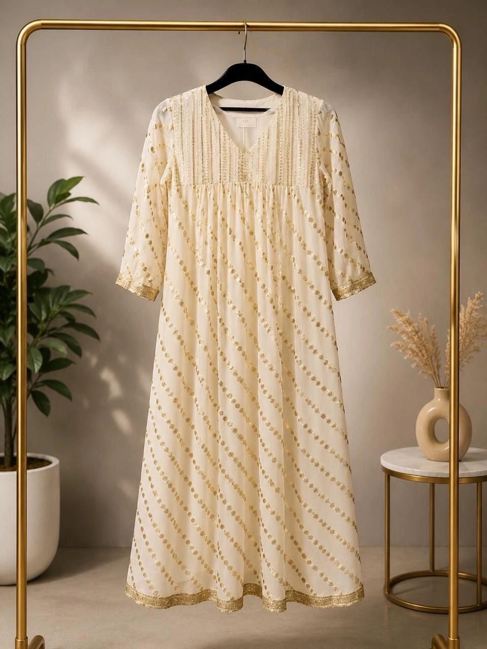 Cream Printed Crêpe Dress