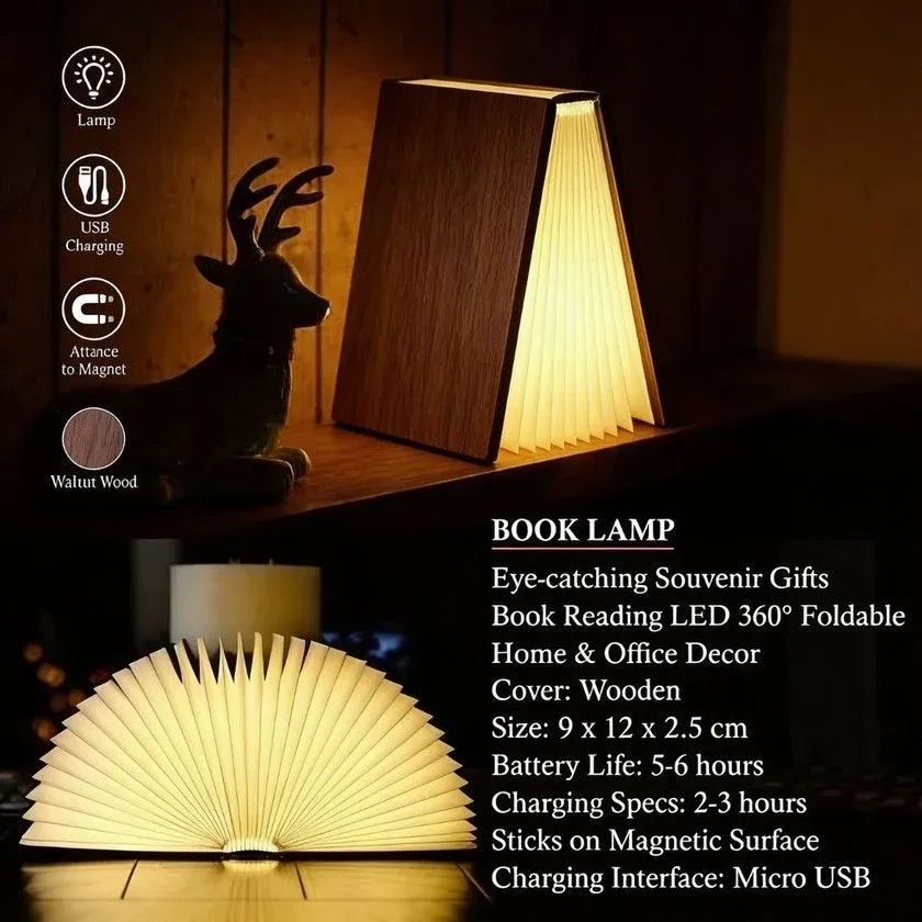 Book Lamp Rechargeable LED Book Night Lamp | Best Unique Gifts Ever | Portable Reading Lamp | (Walnut Wood) 4