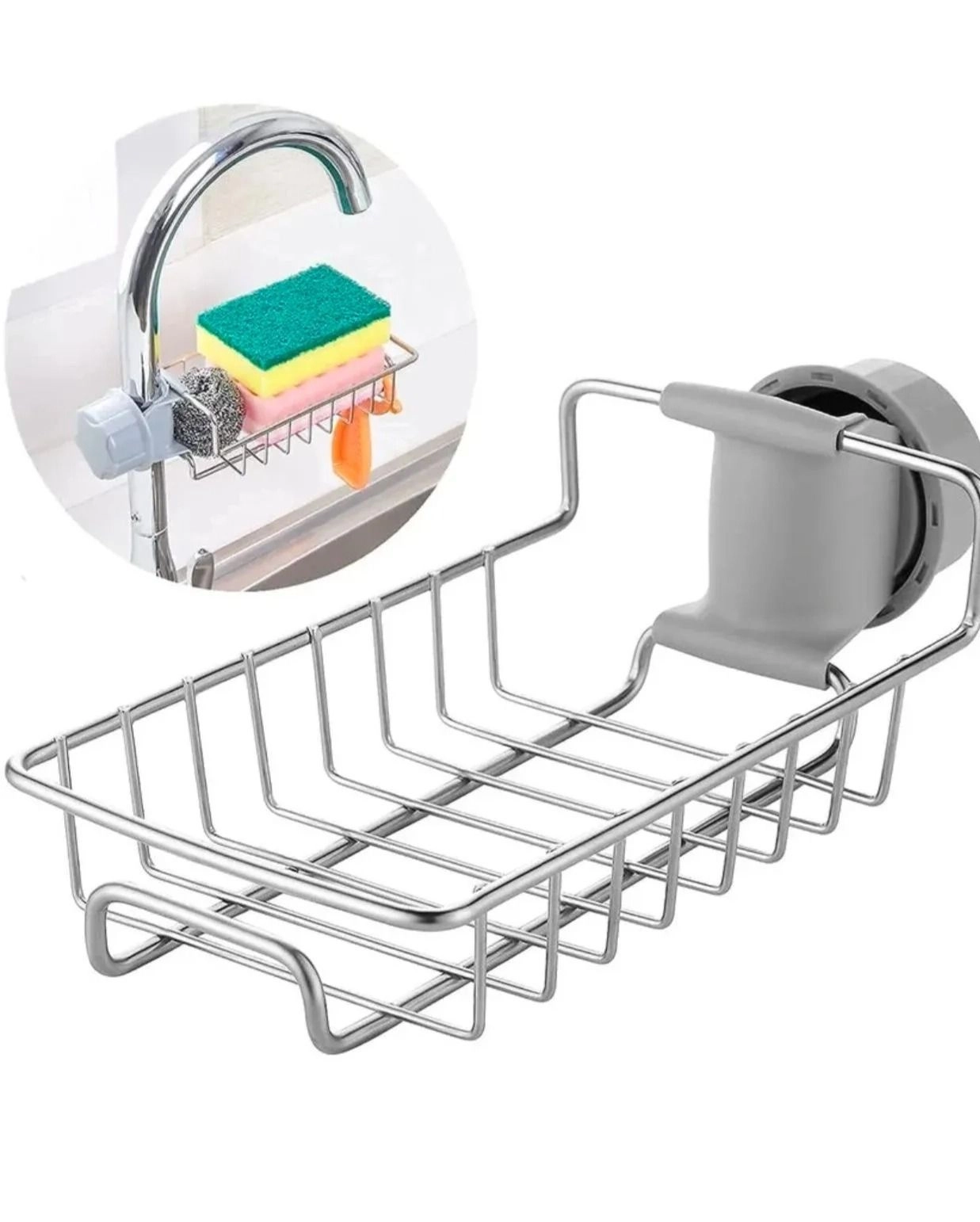 Kitchen Adjustable Sink Faucet Shelf Stainless Steel Drain Rack for Soap, Sponge, Clip Hanging Holder Dishcloth, Towel Rack, SILVER, 15 x 10 5 cm For Kitchen, Bathroom and Home 1