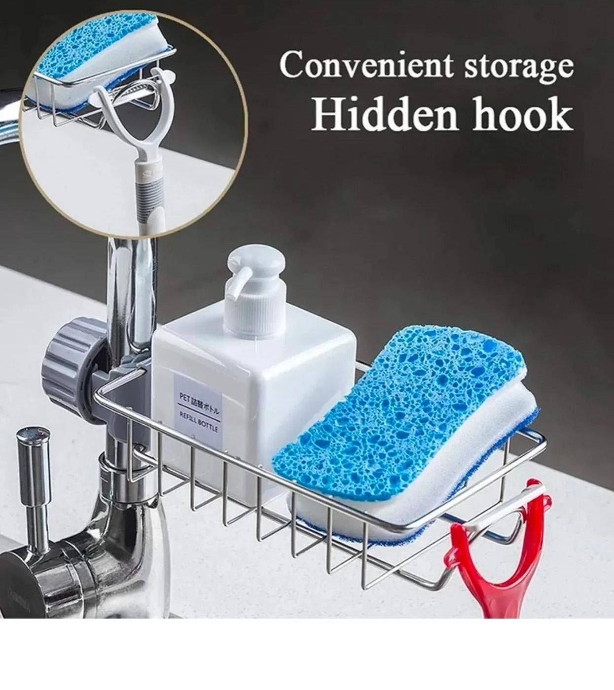 Kitchen Adjustable Sink Faucet Shelf Stainless Steel Drain Rack for Soap, Sponge, Clip Hanging Holder Dishcloth, Towel Rack, SILVER, 15 x 10 5 cm For Kitchen, Bathroom and Home 2