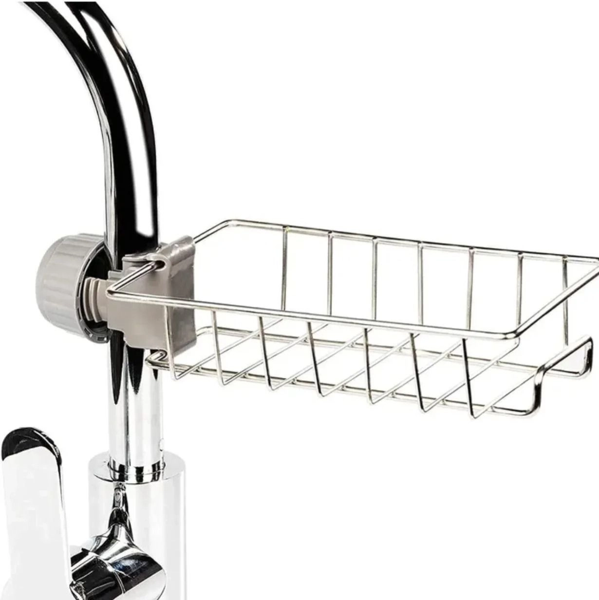 Kitchen Adjustable Sink Faucet Shelf Stainless Steel Drain Rack for Soap, Sponge, Clip Hanging Holder Dishcloth, Towel Rack, SILVER, 15 x 10 5 cm For Kitchen, Bathroom and Home 3