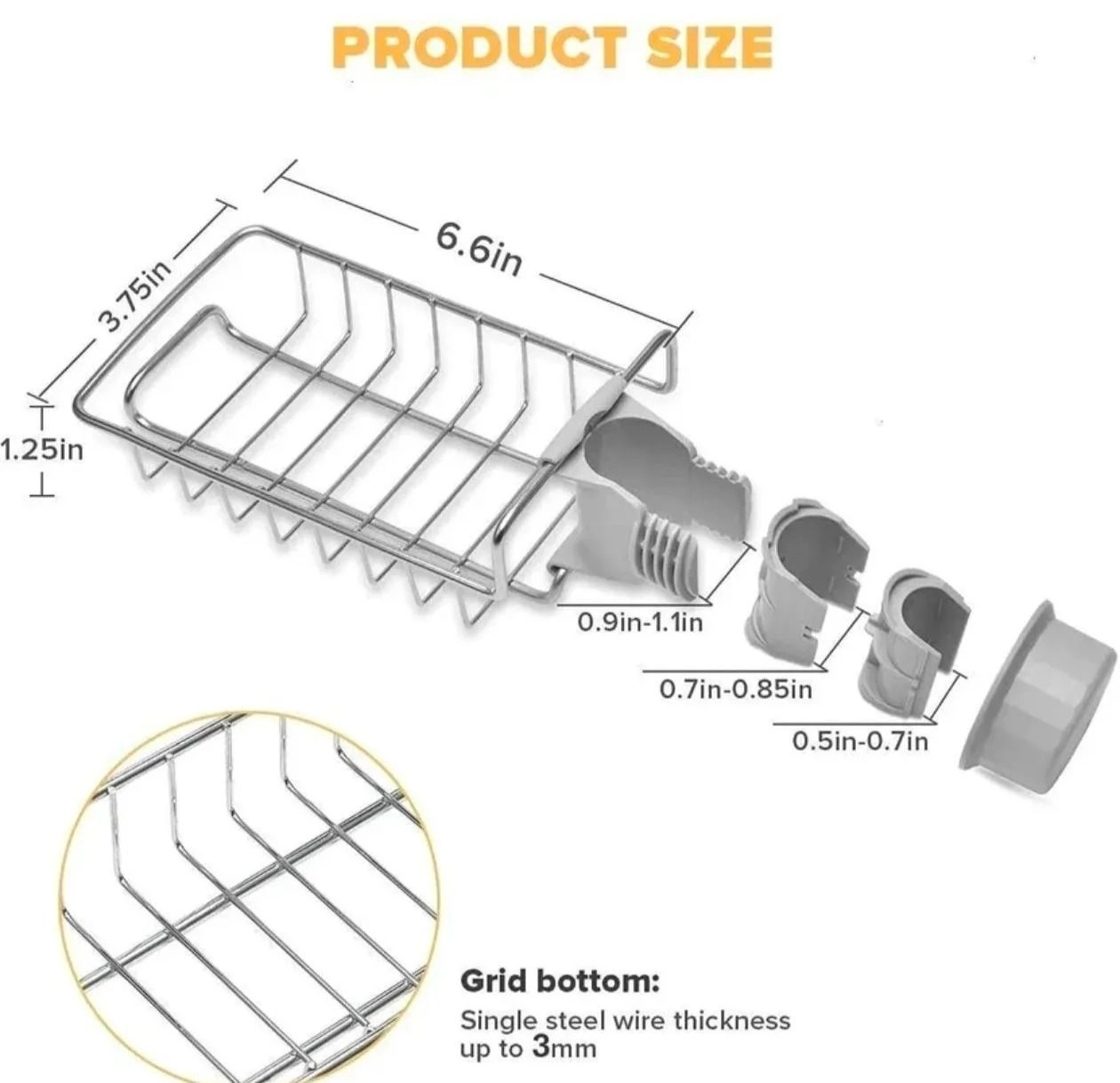 Kitchen Adjustable Sink Faucet Shelf Stainless Steel Drain Rack for Soap, Sponge, Clip Hanging Holder Dishcloth, Towel Rack, SILVER, 15 x 10 5 cm For Kitchen, Bathroom and Home 4