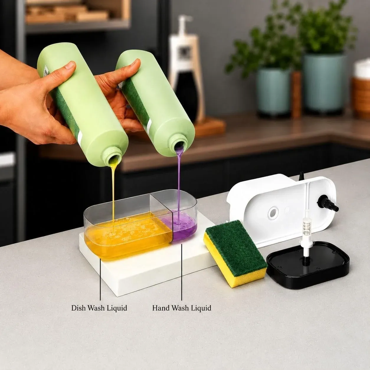 3 in 1 Kitchen Sink Soap Dispenser Sponge Holder Liquid Dish/Handwash Dispenser Sink Sponge Holder (Plastic) 3
