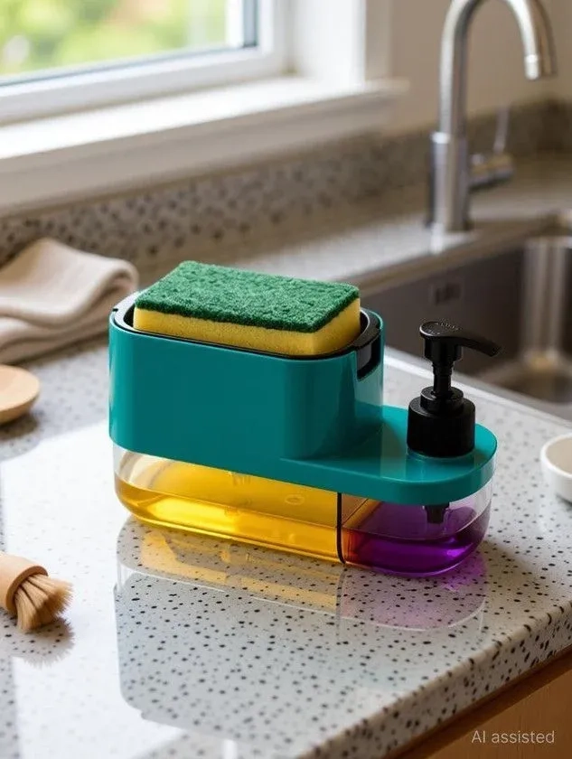 3 in 1 Kitchen Sink Soap Dispenser Sponge Holder Liquid Dish/Handwash Dispenser Sink Sponge Holder (Plastic) 4