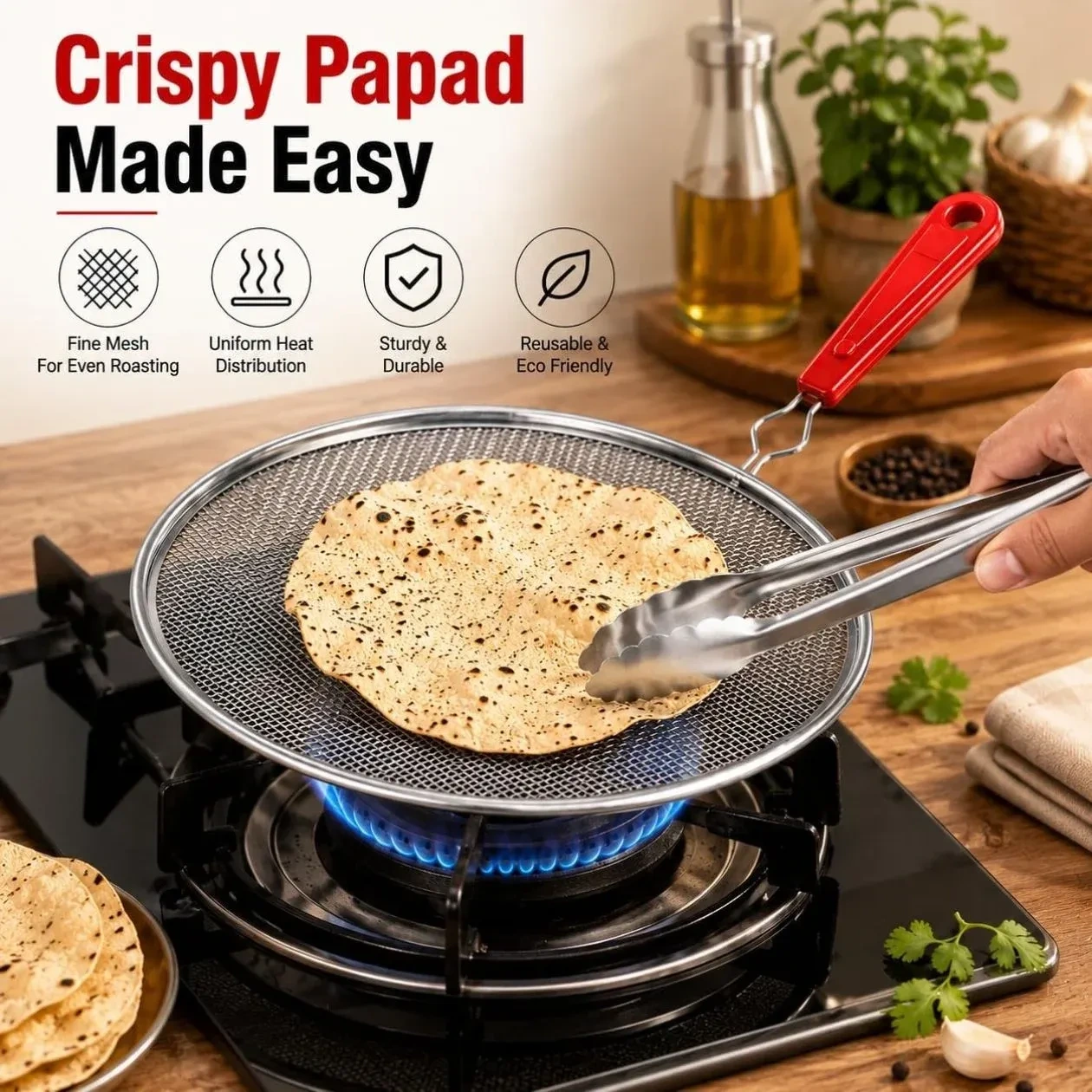 Phulka grill for gas stove | Jali for kitchen cooking |pulka grill for home gas stove | Gas Grill Tawa, Papad & Brinjal Roaster | 1