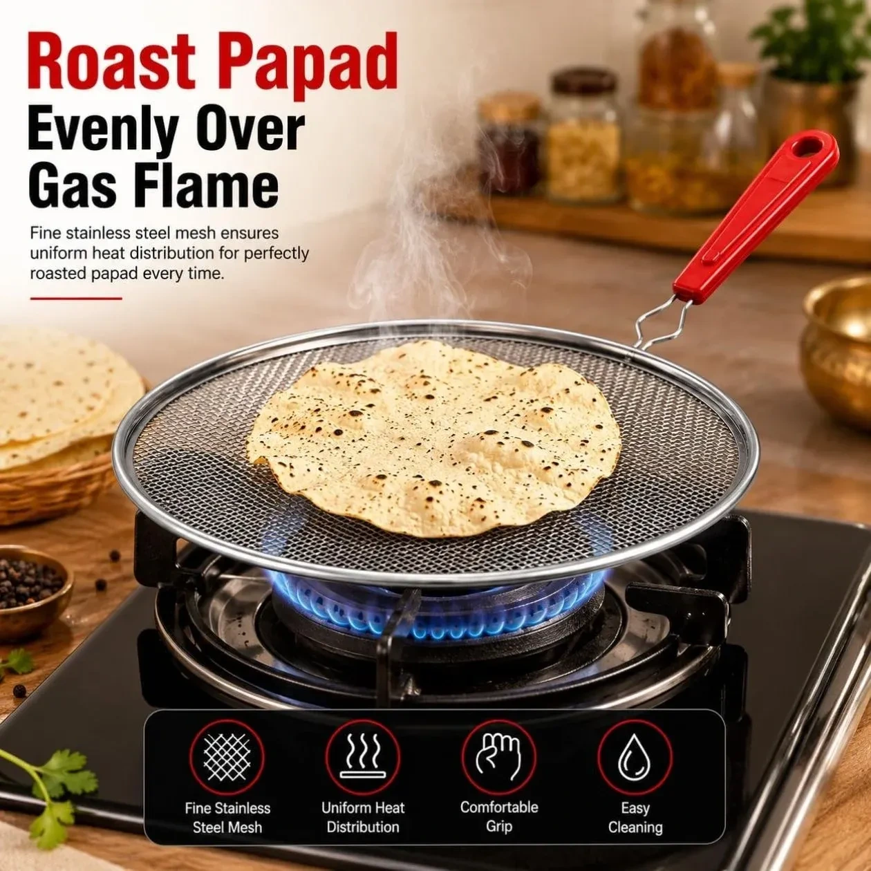 Phulka grill for gas stove | Jali for kitchen cooking |pulka grill for home gas stove | Gas Grill Tawa, Papad & Brinjal Roaster | 5