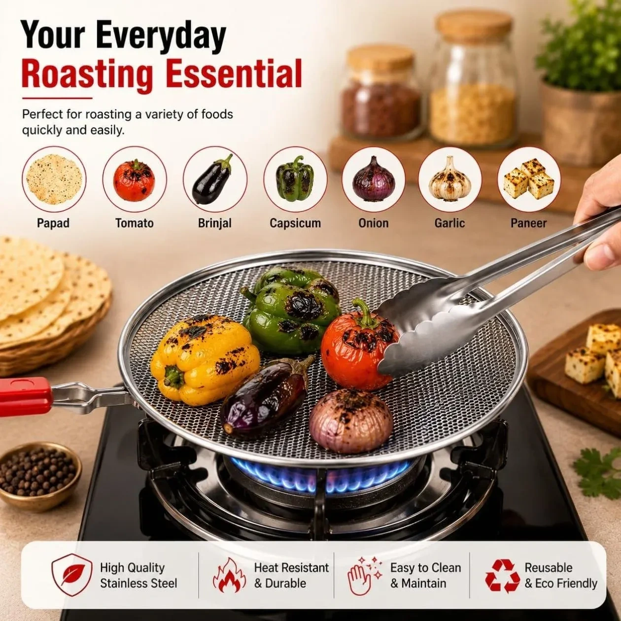 Phulka grill for gas stove | Jali for kitchen cooking |pulka grill for home gas stove | Gas Grill Tawa, Papad & Brinjal Roaster | 6
