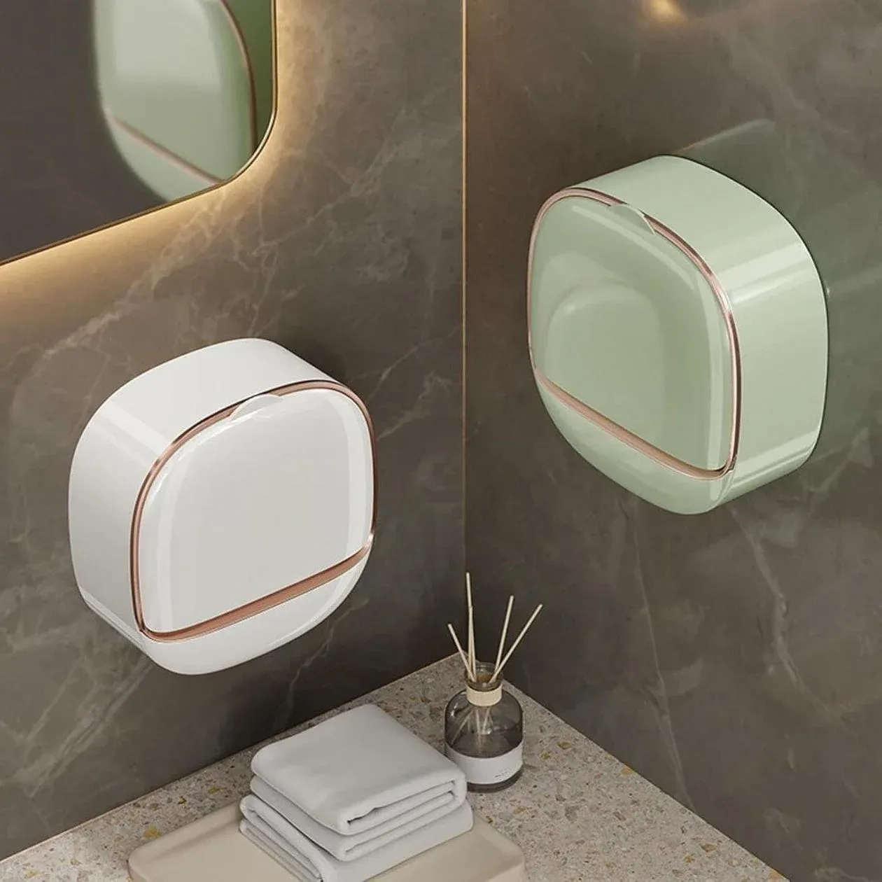 Wall Mounted Soap Holder with Lid, Self-Draining Soap Case, No Drill Soap Dish Holder, Dust-Proof Bathroom Soap Box, Adhesive Soap Holder for Bathroom & Kitchen (White, Pack of 2) 1