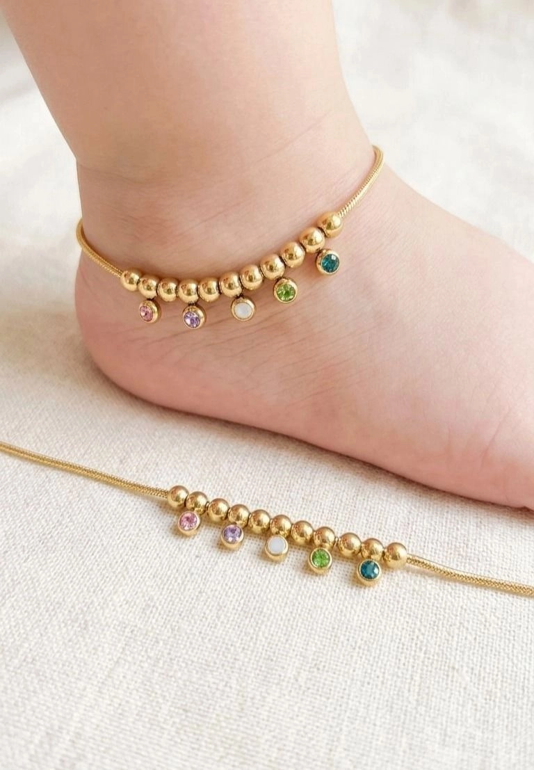 Multicoloured stone charm kids Anklets