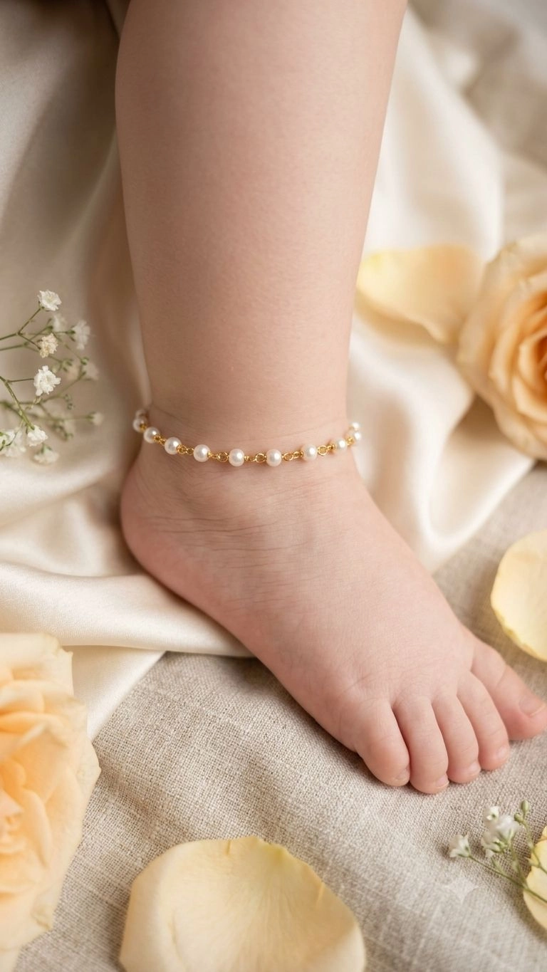White pearl kids Anklets