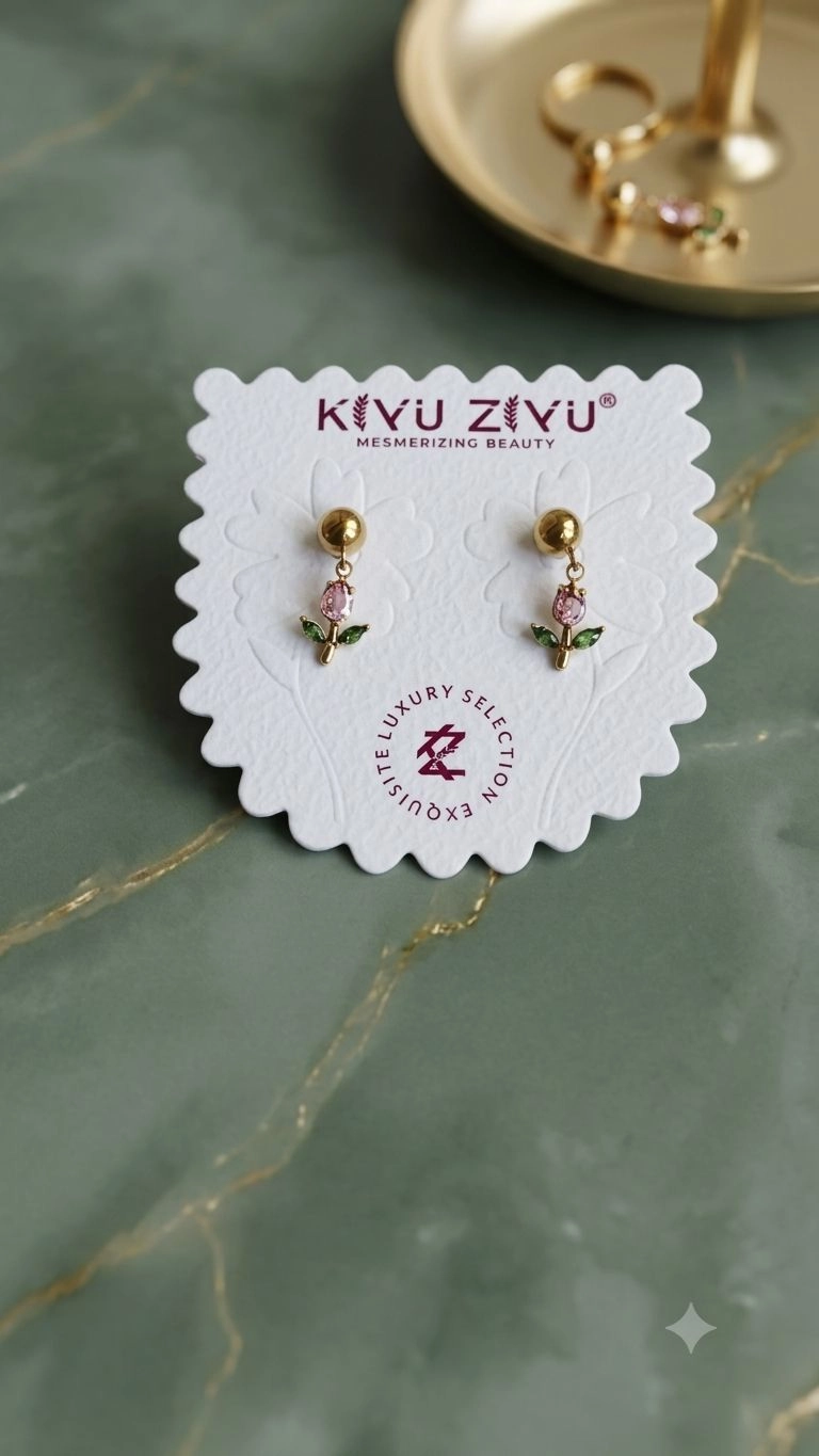 Hanging pink tulip earrings