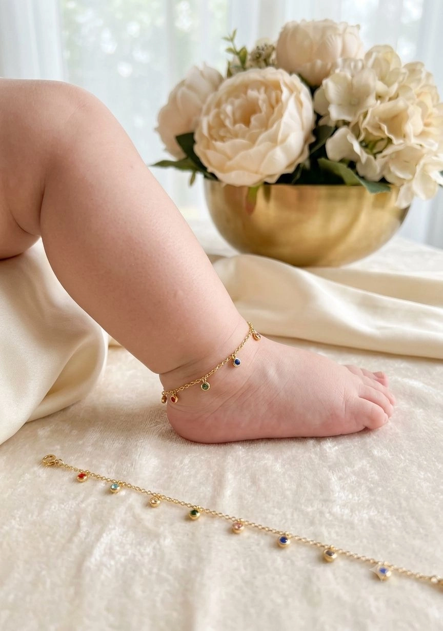 Multicoloured stone charm kids Anklets