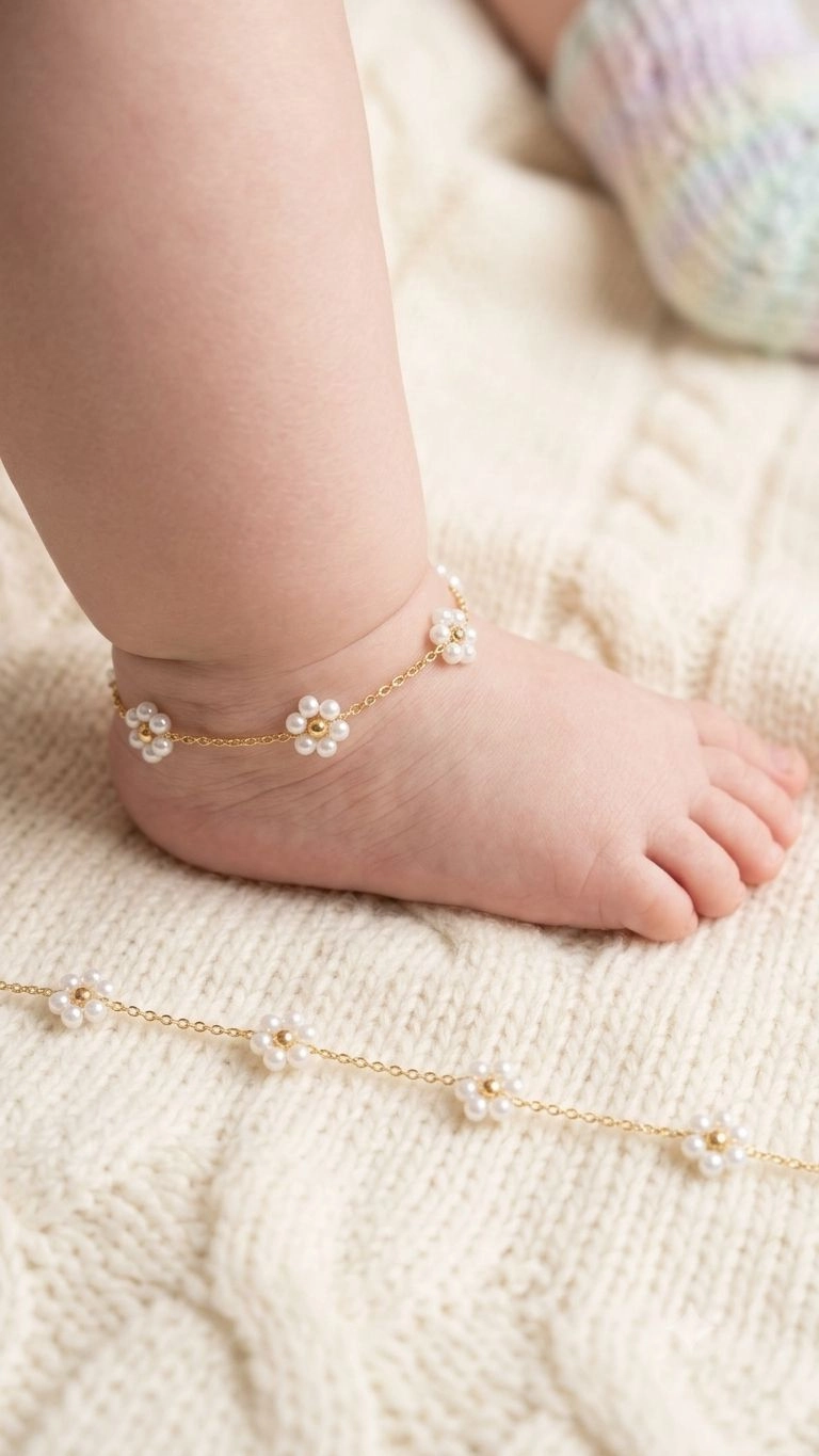Floral white pearl kids Anklets