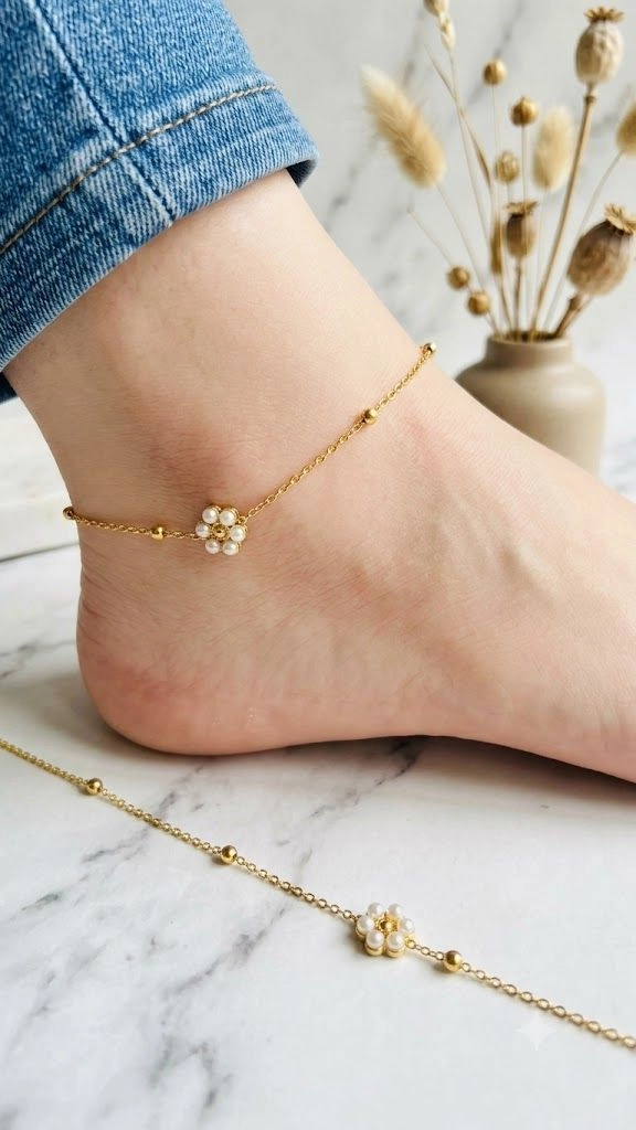 Single Pearl flower Adults Anklets
