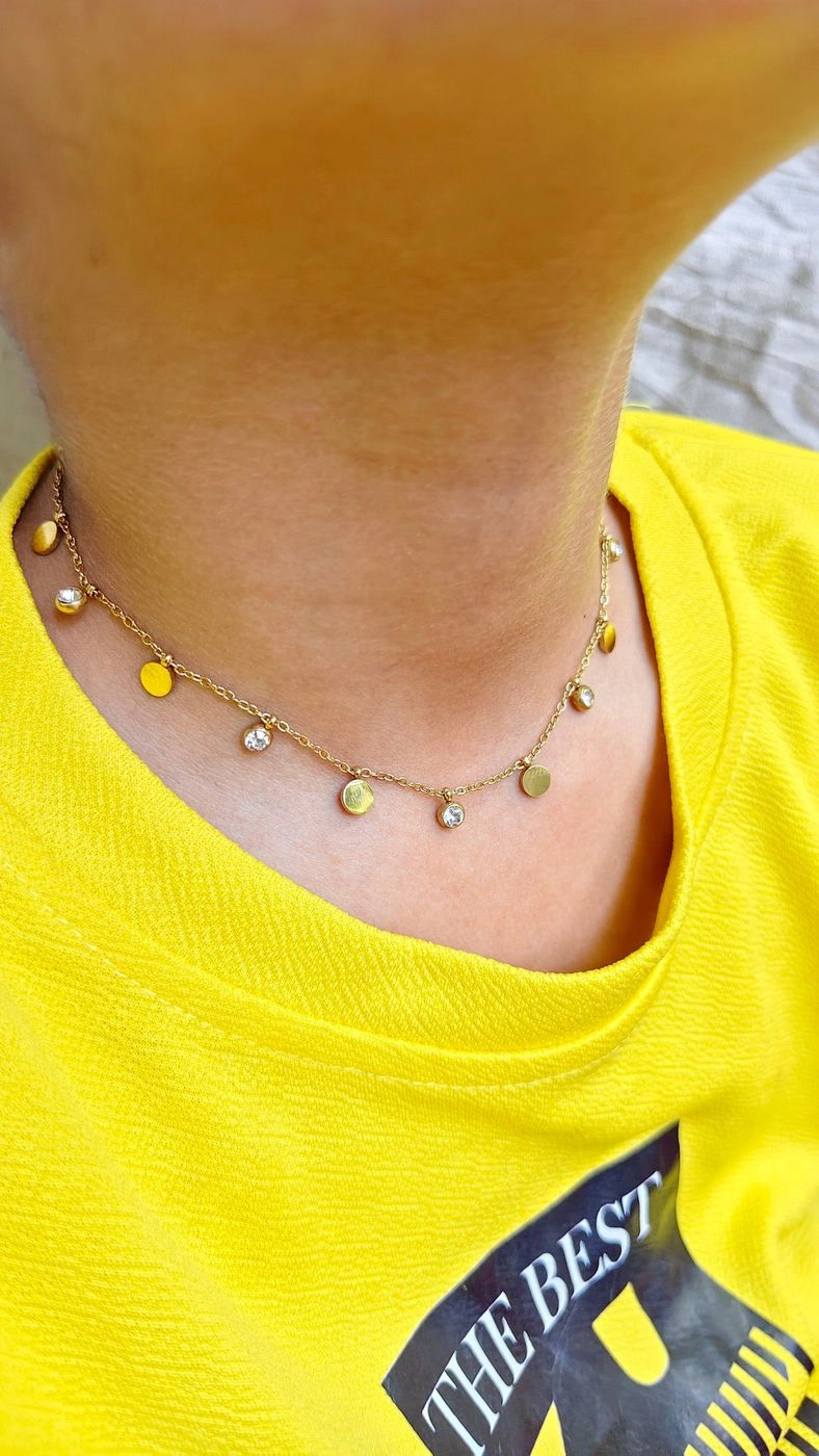 Closed circle and stone charm necklace