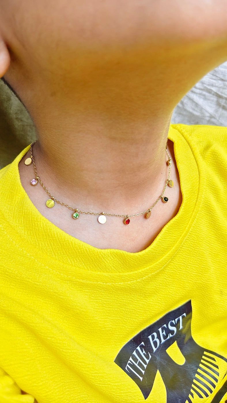 Multicolour Closed circle charm necklace