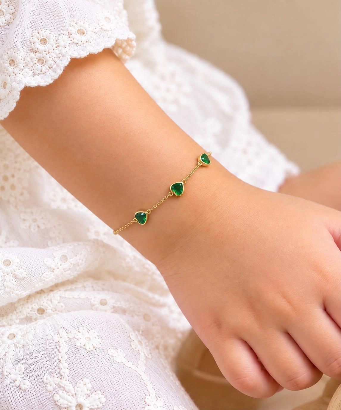 Green stone heart bracelet