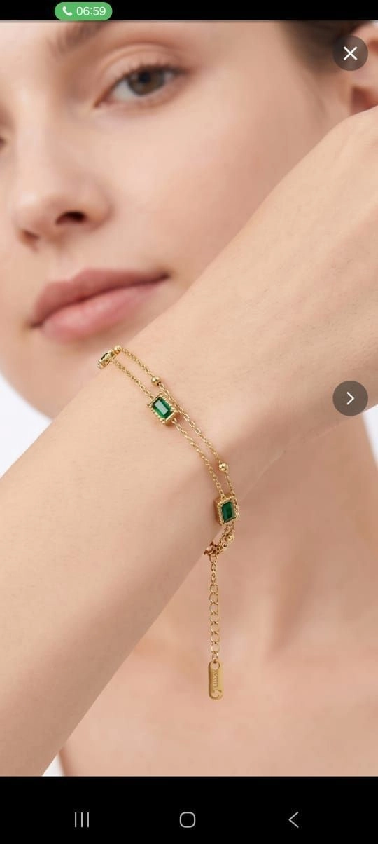 Double layer green rectangular stone bracelet