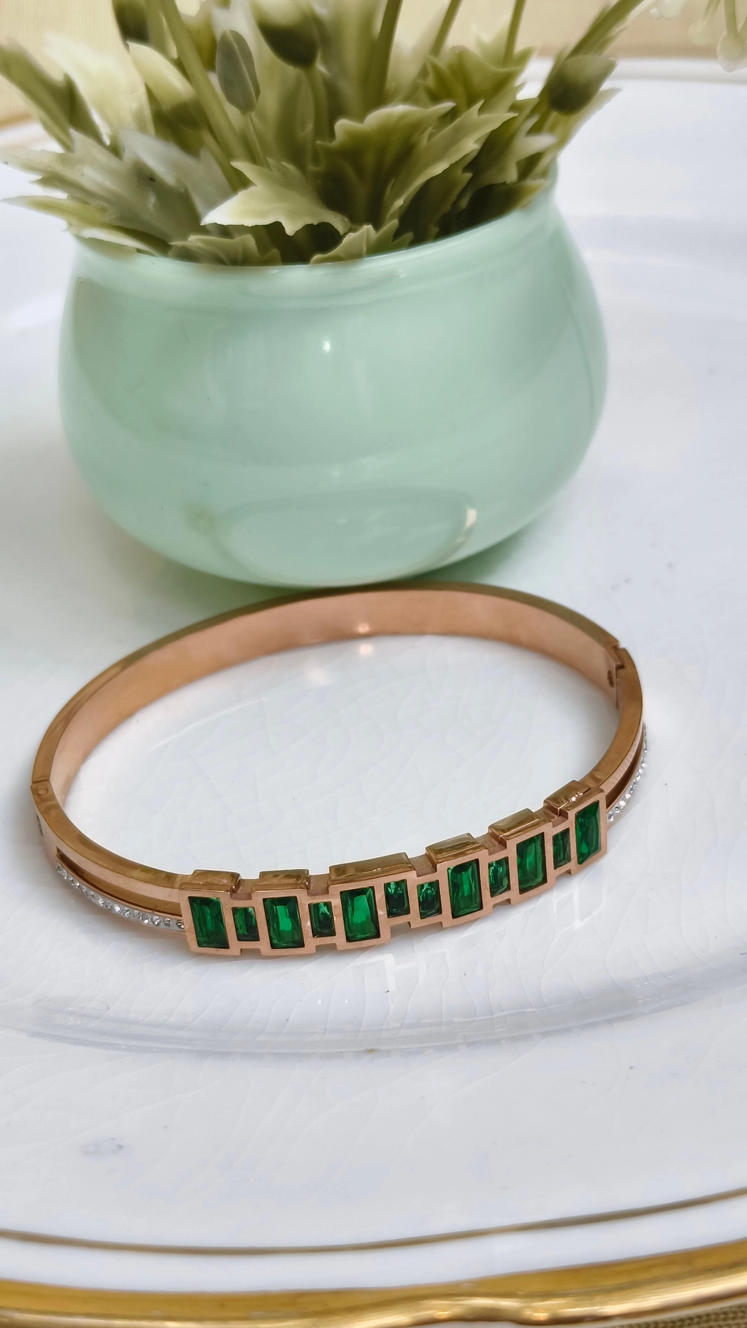 Rose gold green stone bangle 1