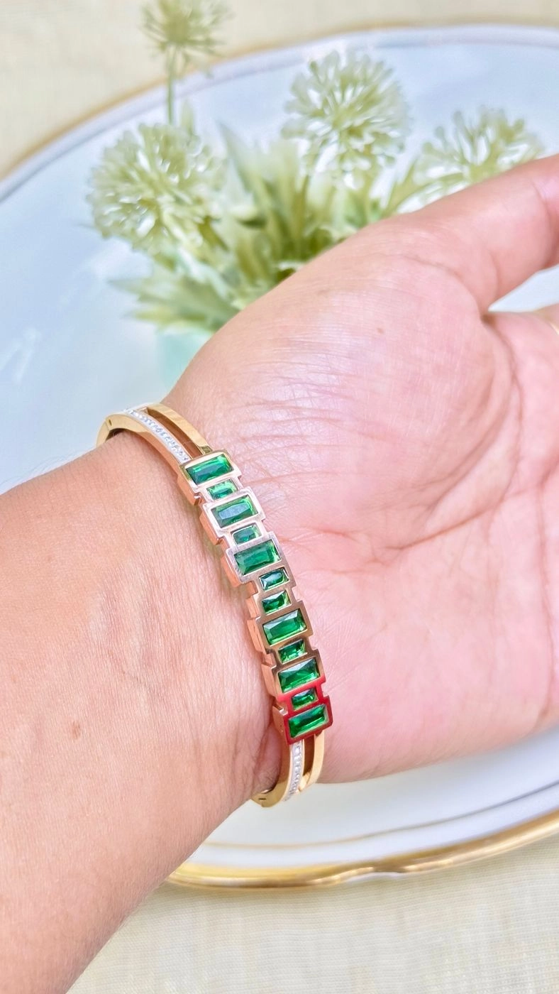 Rose gold green stone bangle 2