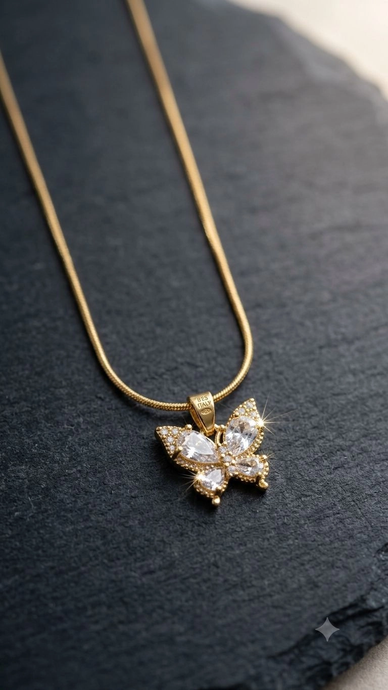 White stone butterfly necklace