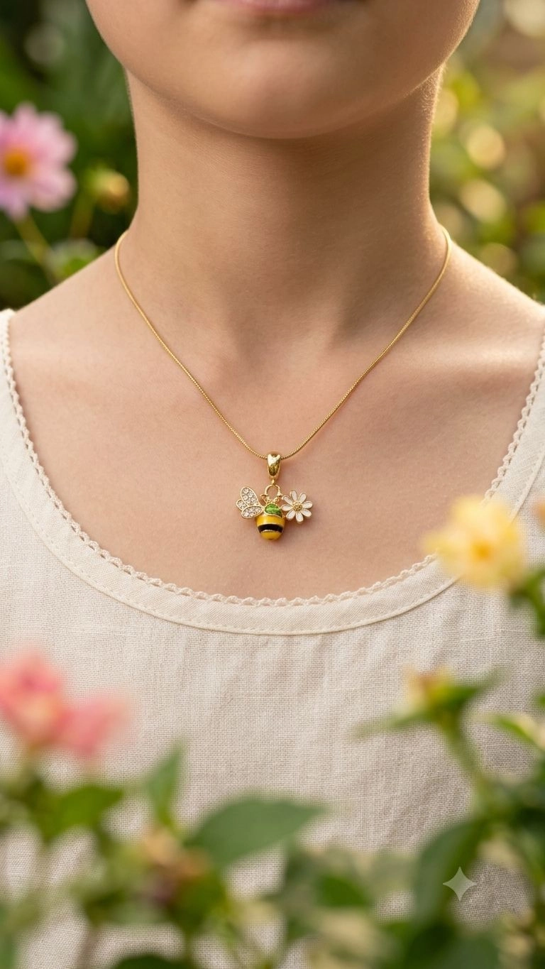 Bee and flower charm necklace