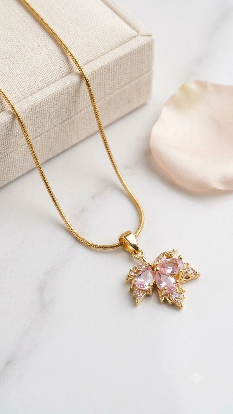 Pink leaf necklace