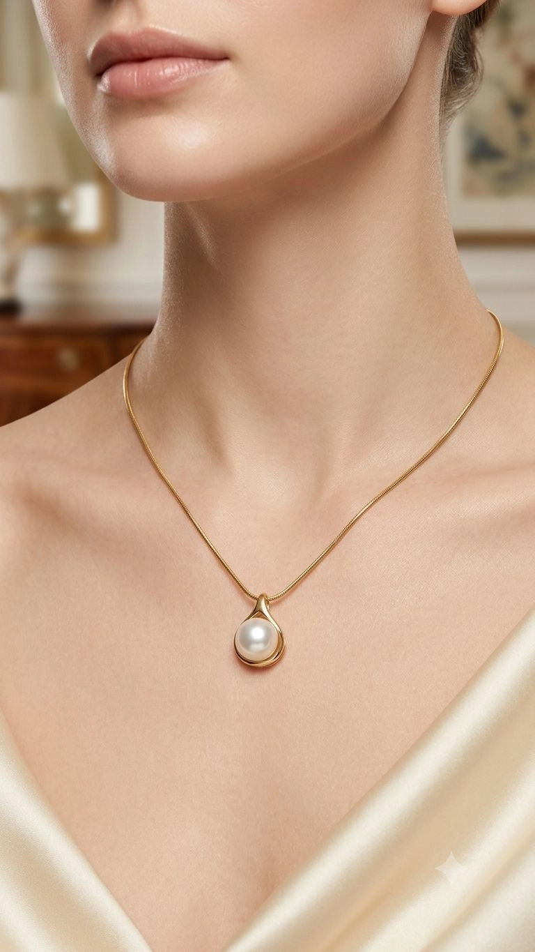 Single white pearl necklace