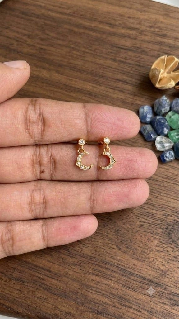 Moon hanging ballback earrings