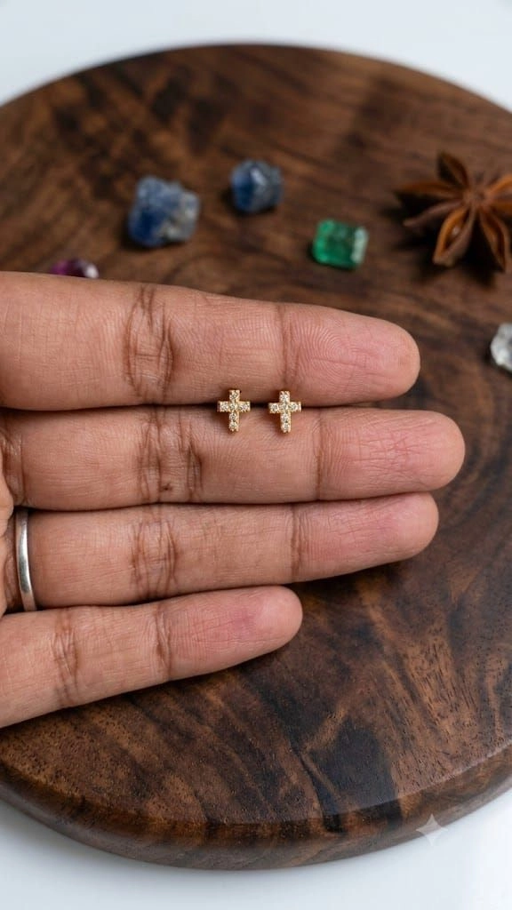Cross ball back earrings