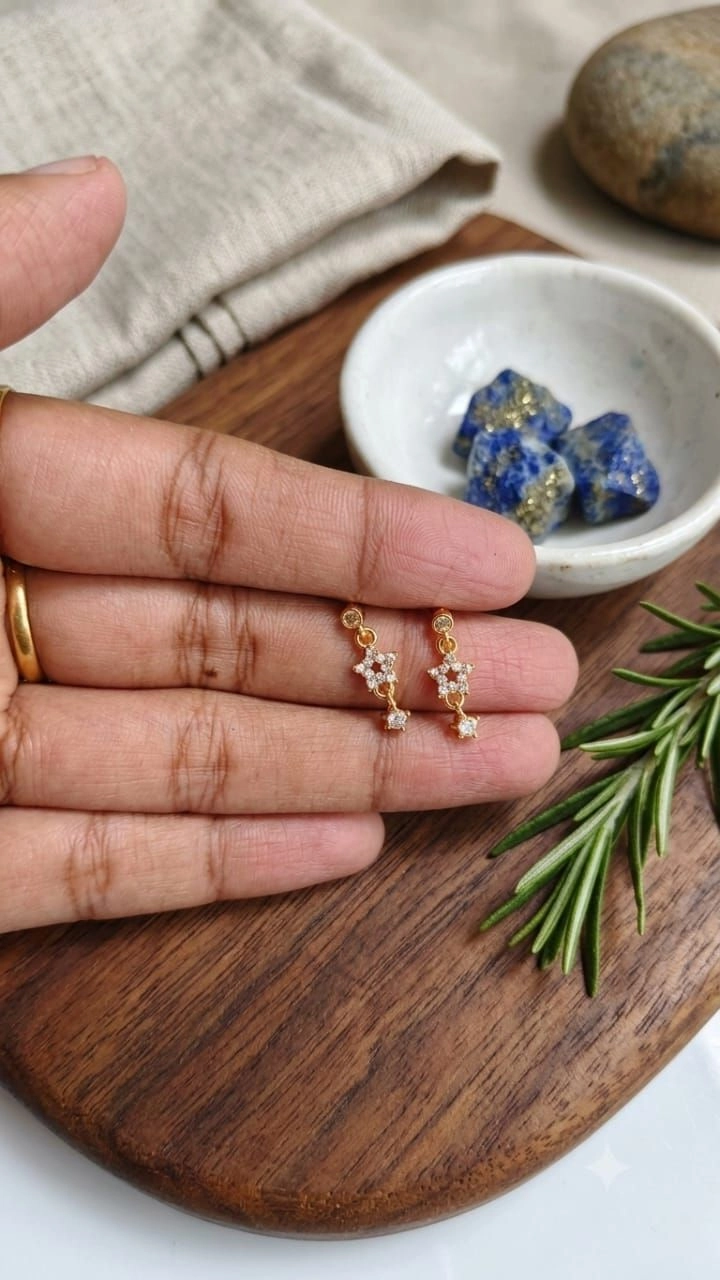 Star and stone hanging ball back earrings