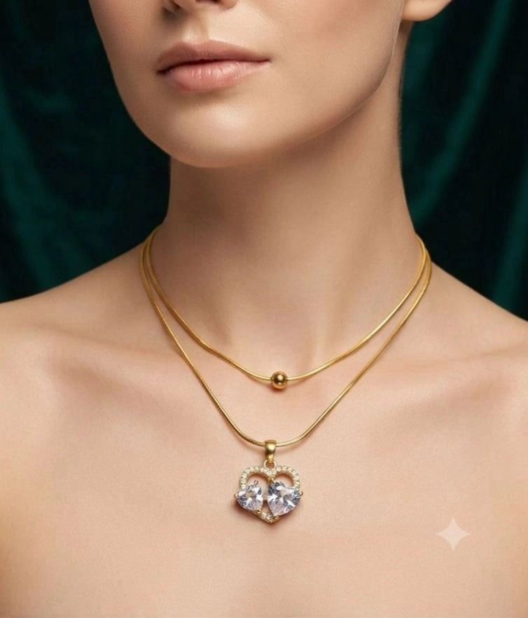 Double layer Stone heart necklace
