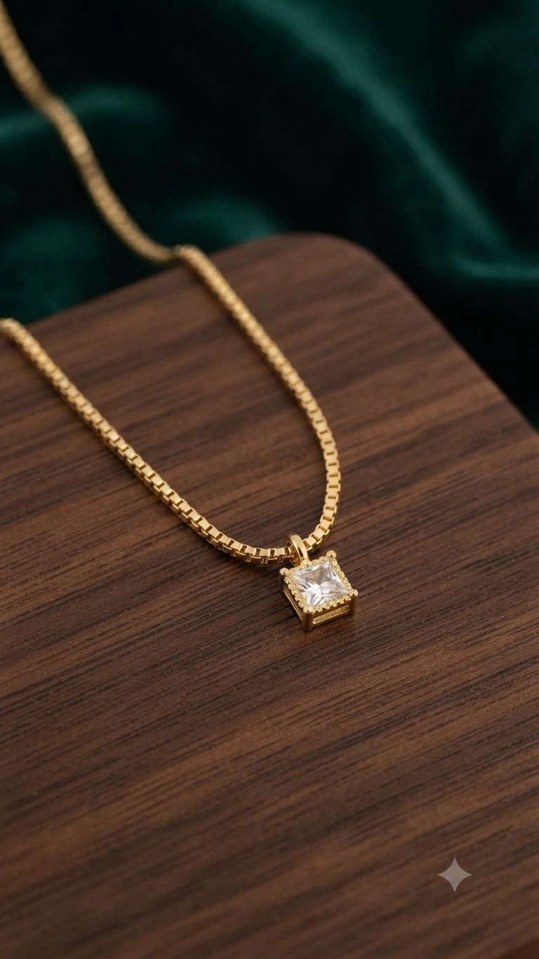 Simple stone in box chain necklace