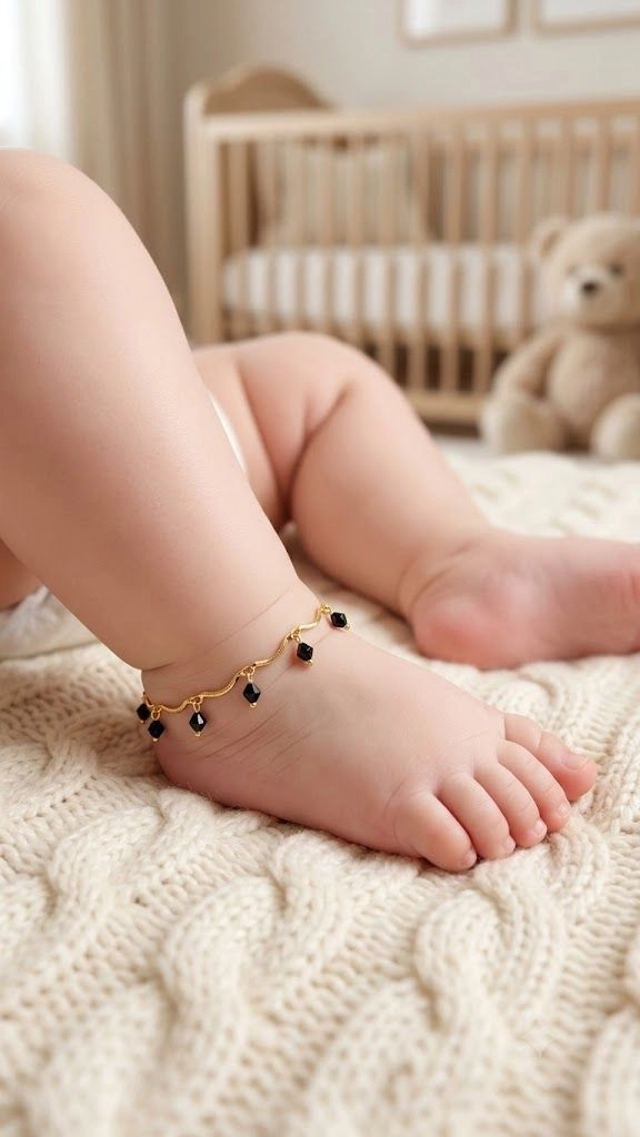 Gold plated single karimani hanging kids Anklets