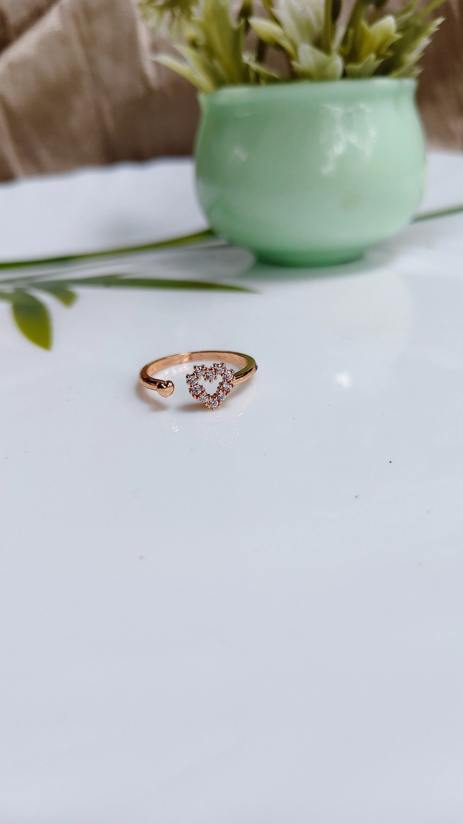 Rose gold open heart adjustable ring 1